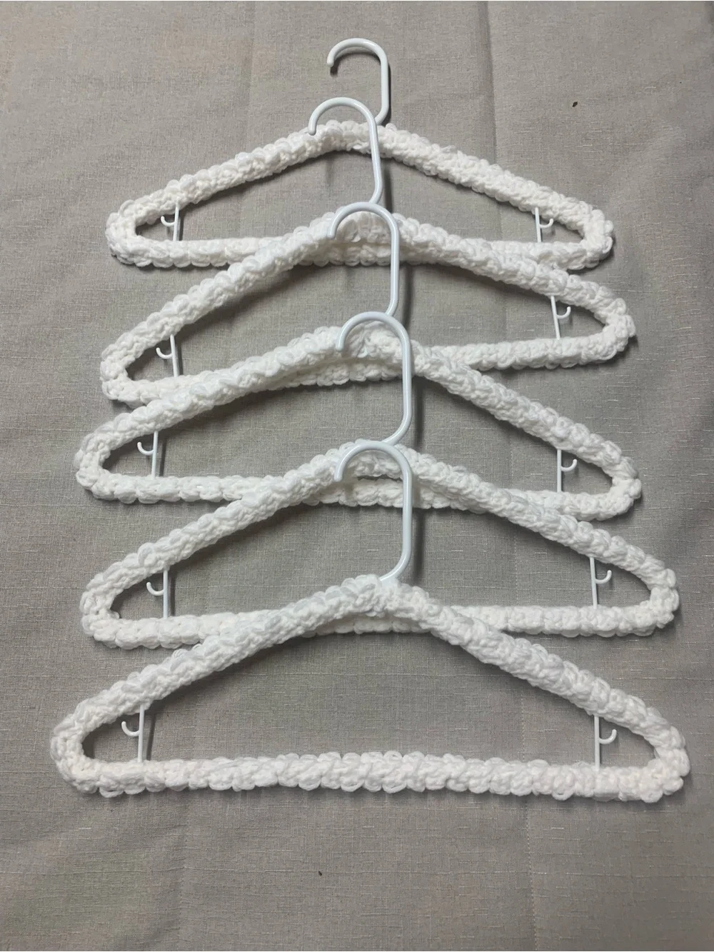 Hand Crafted White Crocheted Padded Closet Hangers - Set of 5